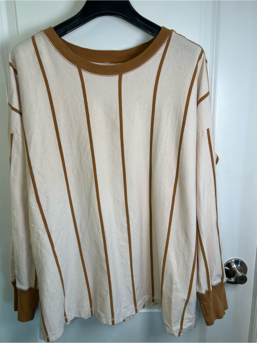 FP Movement by Free People Cream Striped Long Sleeve Home Game Layer Top S